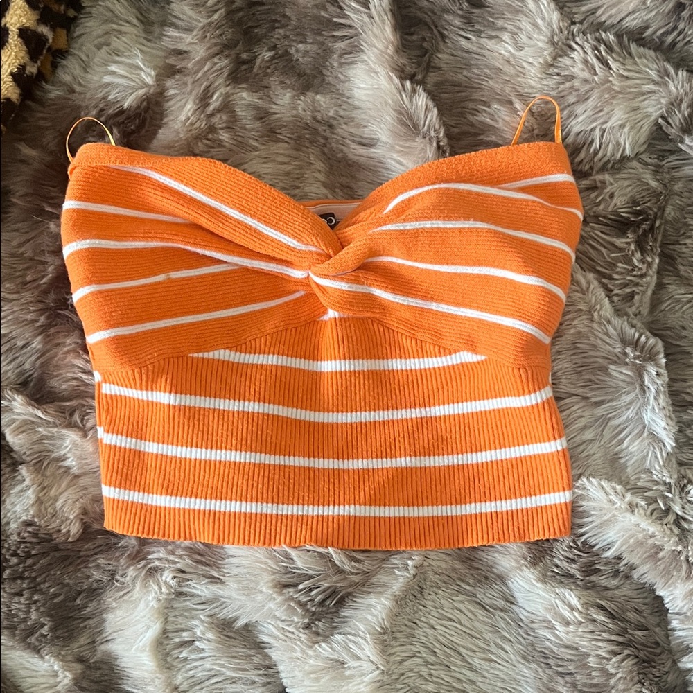 Papermoon Orange and White Striped Crop Top